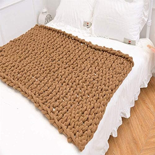 Chunky Knit Throw Blanket Chenille Yarn Soft Cozy Bulky Knitted Blanket for Sofa Bed Chair Large Hand Made Boho Home Decor Orange Yellow 48x60 - Image 4