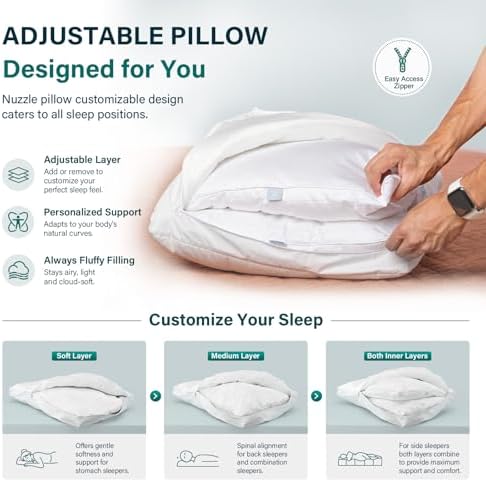 Nuzzle Neck Pillow Adjustable King Size Set of 2,Soft Luxury Hotel Feel - Image 2