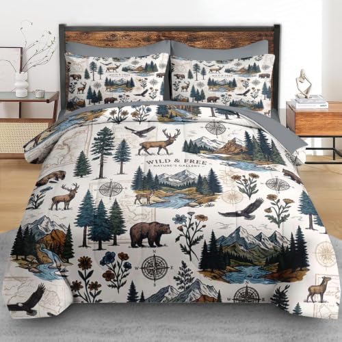 Pamnest King Comforter Set with Sheets, 7 Pieces Woodland Vintage Bedding - Image 3