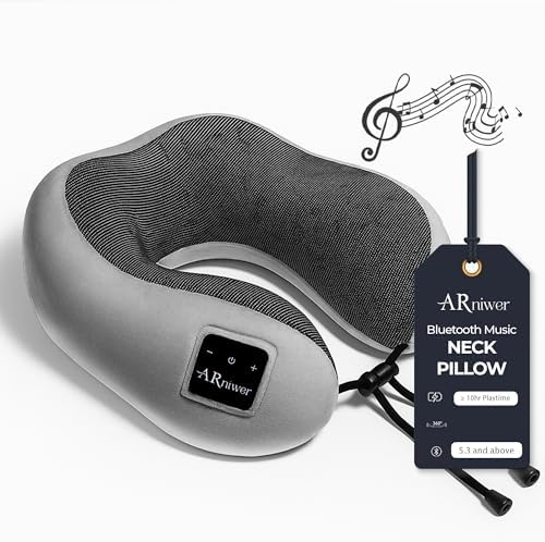 Bluetooth Music Semicircular Neck Pillow Wireless Bluetooth Speaker Suitable Airplane,Bus,Train,Car,Office,and Outdoor Camping for Sleeping, Resting The Best Travel Essentials. (Light Gray) by ARniwer