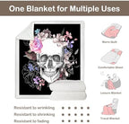 Sleepwish Black Throw Blanket Sherpa Fleece Halloween Blanket Skull Rose - Image 5