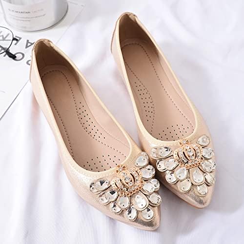 KUNWFNIX Women's Ballet Flats Foldable Classic Crown Rhinestone Slip On Bowknot PU Leather Faux Suede Pointed Toe Comfort Flat Casual Dress Shoes - Image 3