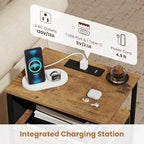KOMFOTT 2 Nightstands with Charging Station, 27.5" Modern Bedside Table with 3 Fabric Drawers, Open Shelf & Side Pocket, End Table with 2 AC Outlets, USB and Type-C Port for Bedroom(Rustic Brown,2) - Image 5