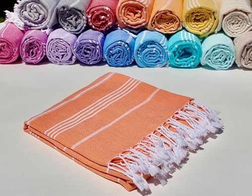 Turkish Beach Towel 100% Organic Cotton Extra Large Oversized (39 x 71 Inches) Quick Dry Sand Free Light Weight Prewashed for Bath Beach Gym Yoga Travel Towel Blanket (Tangerine) - Image 2