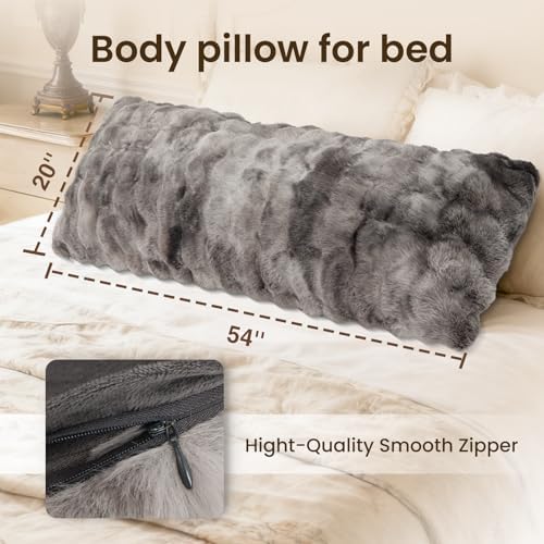 ZonLi Fluffy Body Pillow for Adults, Fuzzy Faux Fur Long Pillow with Shredded Memory Foam, Adjustable Support for Side Sleepers, Gifts, 20 x 54 Inch, Dark Grey - Image 2