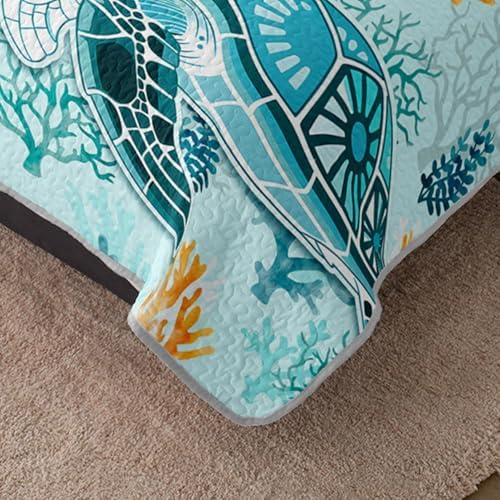 HOSIMA Kids Sea Turtle Quilt Full,Coastal Bedding with 2 Pillowcases. - Image 4