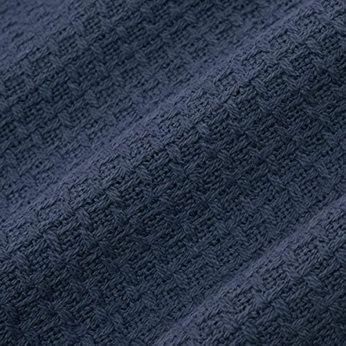 100% Fine Cotton Luxurious Basket Weave Blanket, Navy, King Size (Pack of 6) - Image 3