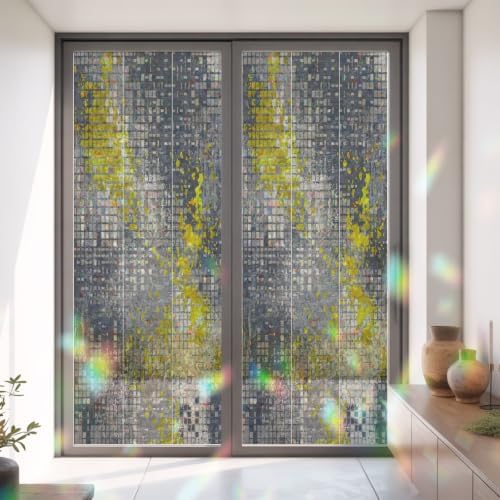 Window Privacy Film Static Cling, Yellow Slate Gray Decorative Stained Glass Window Film for French Doors/Wide Windows, Geometric Modern Industrial Abstract Art 35.4 x 78.7 Inches - Image 3