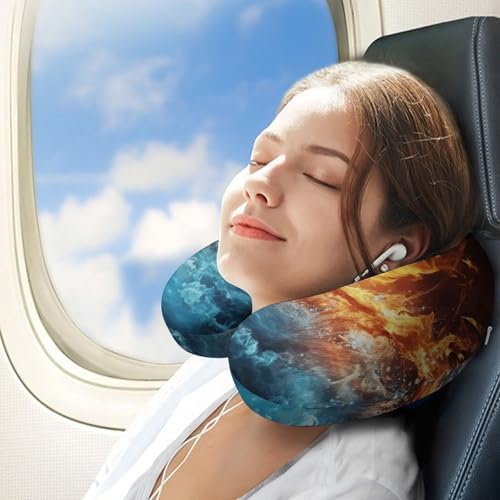 U Shape Travel Pillow Football in Fire and Water Portable Neck Pillows Memory Foam Head and Neck Support Headrest Pillow for Airplane Sleeping - Image 3