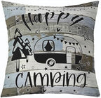 Feelyou Happy Camping Cushion Case Camper Throw Pillow Covers 16"x16" Set of 4 Gifts for RV Owners Rustic Farmhouse Style Decorative Pillow Case Pillowcase Vintage Wooden Outdoor Pillows Covers by Feelyou