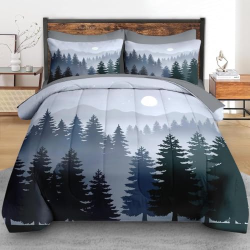 Pamnest Twin Comforter Set with Sheets, 5 Pieces Forest Mountain Bedding - Image 3