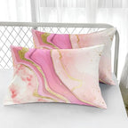 Nttopship Pink Marble Comforter Set 3 Pieces Twin Size Quicksand Gold Powder Marble Bedding Set Soft Microfiber Minimalist Wind Room Decor Comforter Sets with 2 Pillowcases - Image 4