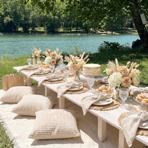 14 Pack Extra Large White Picnic Blanket Kit 91x71'' Outdoor Boho White Rug - Image 4