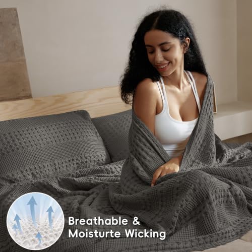 PHF Lightweight 100% Cotton Waffle Blanket, Oversized King, Charcoal Grey - Image 3