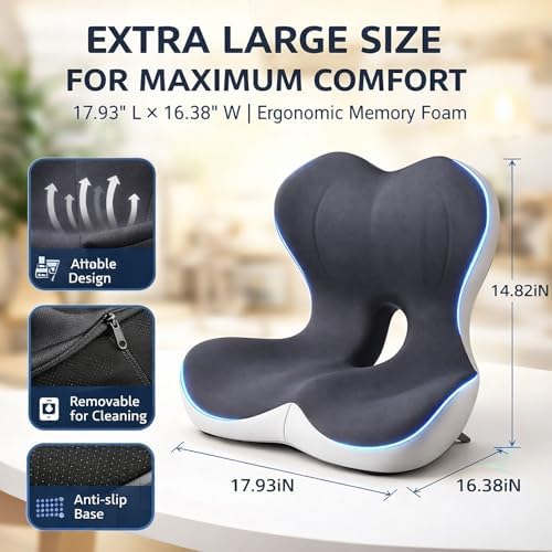 Seat Cushion and Lumbar Support for Office Chair & Car Seat, Memory Foam Ergonomic Design for Long Sitting, Sciatica Support & Tailbone Pressure Relief - Image 5