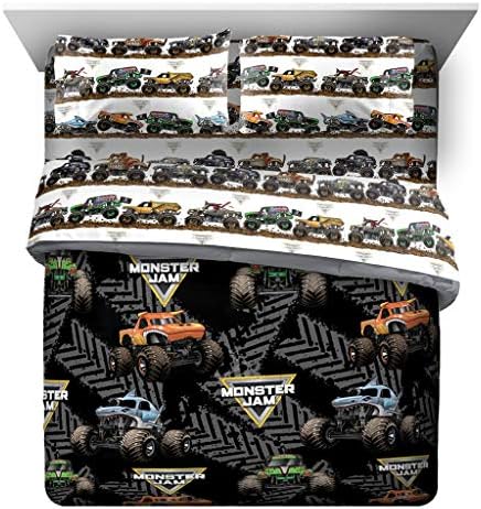 Jay Franco Monster Jam 5 Piece Queen Bed Set - Includes Comforter & Sheet Set - Grave Digger & Megalodon - Super Soft Fade Resistant Microfiber - Image 2
