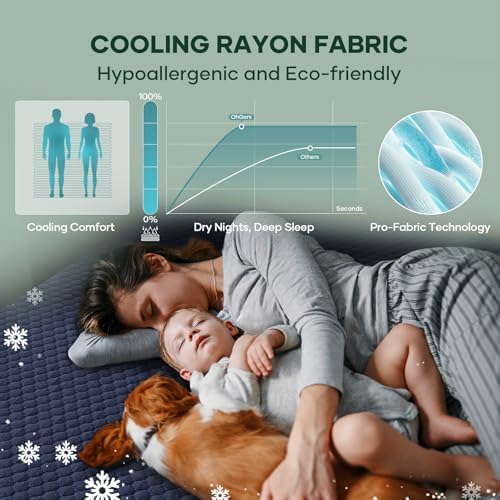 OhGeni Waterproof Mattress Protector,King Size Navy Soft Bamboo Viscose Top Layer Pad,3D-Air Fabric Cooling Fitted Sheets,Bed Cover,Deep Pocket Hotel Pet Stain Proof Over 99 Count Hex Bumps - Image 5