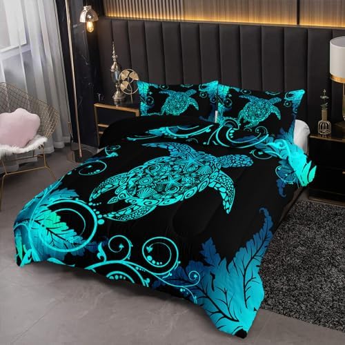 Nttopship Blue Sea Turtles Comforter Set, Full Size, 3-Piece (1 Comforter + 2 Pillowcases), Microfiber, Nautical, Animal Theme, Bedding Set - Image 2