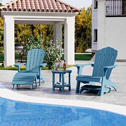 YEFU Folding Adirondack Ottoman Outdoor Set of 4, Blue - Image 3