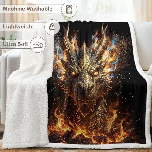 Dragon Sherpa Blanket Fire Fantasy Throw Blanket for Men Soft Warm Cozy 60x80 Inches Power Energy Design Gamer Room Bedroom Decor Mythical Gift for Birthday Housewarming Anniversary - Image 6