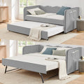 3 in 1 Twin to King Daybed, Gingham Upholstered Daybed with Pop Up Trundle, Convertible Sofa Bed with Side Storage Pockets, Extendable Guest Bed Frame for Teens Adults Bedroom Living Room, Black by KrenzhHome