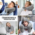 Sunany Travel Neck Pillow for Airplane Pillow Comfortably Supports Head, Neck and Chin, Inflatable Travel Pillow with Soft Velour Cover and Portable Drawstring Bag (Dark Black, H-Shape) - Image 2