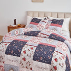 Patchwork Quilt Set Twin Size, 2 Pieces Pink Purple Floral Plaid Design Summer Bedspread Coverlet Set, Soft Microfiber Reversible Lightweight Bed Cover for Kids (68" x 86", 1 Quilt+ 1 Pillow Sham) - Image 4