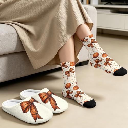 Jeiento Winter Fuzzy Slipper and Crew Socks Warm Winter Shoes Lightweight Soft Cushion House Slipper Bedroom Shoes - Image 3