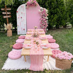 Beeveer 71 x 118'' Extra Large Outdoor Picnic Blanket with Pink Table Runner 8 Napkins and 8 Pink Floor Pillows Cushions for Picnic Party Camping Wedding Bachelorette Birthday Baby Shower Decor - Image 2