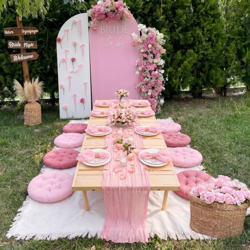 Beeveer 71 x 118'' Extra Large Outdoor Picnic Blanket with Pink Table Runner 8 Napkins and 8 Pink Floor Pillows Cushions for Picnic Party Camping Wedding Bachelorette Birthday Baby Shower Decor - Image 2