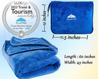 BlueHills Travel Blanket Pillows for Two Airplane Traveling Essentials Flight Throws in Bag case with Backpack Clip Compact Large Plane Accessories – Royal Blue and Ivory White - Image 4