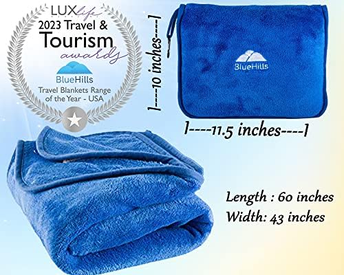 BlueHills 2 Pack Travel Blanket Pillows Set of 2 Airplane Traveling Essentials Flight Throws in Bag Compact Large Plane Accessories – Gray and Royal Blue - Image 4