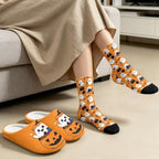 Jeiento Fuzzy Slippers and Crew Sock Set for Women Men Couple Warm Cozy Memory Foam House Shoes Soft Slip-on Slides for Home,Travel - Image 4