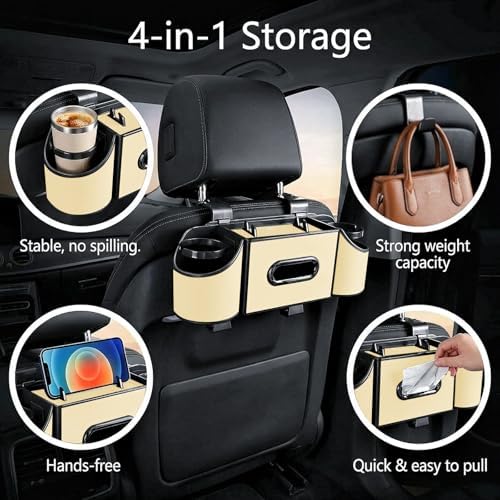Back Seat Car Organizer, Nappa Leather Seat Organizer with Cup Holders - Image 2