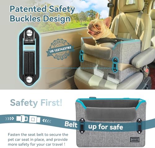 PETSFIT Dog Car Seats for Small Dogs – Patented Safety Buckles – Safety Tether – Foldable Travel Dog Booster Car Seat Reduces Anxiety & Road Trips – Stable Frame, Soft Cushion, Fits Front/Back Seat - Image 3