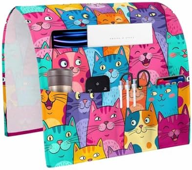 Sofa Armrest Organizer Bedside Caddy, Colorful Cat Non Slip Couch Remote Control Holder for Recliner, Modern Abstract Art Cartoon Animals Armchair Caddy with Pocket for Magazine, Phone, 19.7"x35" by Unknown