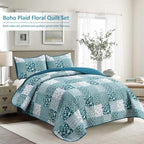 Mybedsoul Boho Queen Quilts, Patchwork Floral Bedding Set, Teal Blue - Image 2