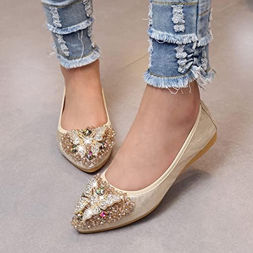 KUNWFNIX Women Ballet Flats Rhinestone Wedding Ballerina Shoes Foldable Sparkly Comfort Slip on Flat Shoes - Image 3