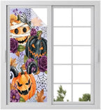 Window Privacy Film Frosted, Pumpkins Halloween Static Cling Door Window Covering, Black Horror Purple Floral Vintage UV Blocking Windows Film for Office, Hotel, Bedroom, 29.5 x 78.7 Inches by Unknown