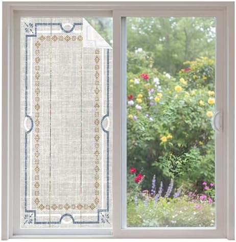 Window Privacy Film Frosted, Light Gray Botanical Non-Adhesive Static Cling Window Tint, Vintage Florals Geometric Minimalist Insulated Windows Frosted Films for Living Room, 35.4 x 78.7 Inches by Unknown