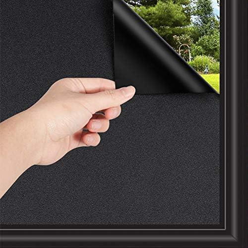 WochiTV Total Blackout Window Film 100% Light Blocking Non Adhesive No Residue Removable Opaque Static Cling Privacy Glass Tint for Home Bedroom Darkening Heat Control (35.4 in x 16.4 Ft) by WochiTV