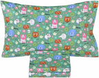 Scientific Sleep Cats Dogs Puppy Green Funny Free & Easy Vibrant Happy Fun 100% Cotton Cozy Twin Bed Sheet Set, Flat Sheet & Fitted Sheet & Pillowcase Boys Girls Kids Bedding Set by Scientific+Sleep