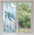 Window Privacy Film Frosted, Sea Turtle Coastal Non-Adhesive Static Cling Window Tint, Blue Ocean Coral Summer Beach Seaweed Insulated Windows Frosted Films for Living Room, 35.4 x 78.7 Inches by Unknown