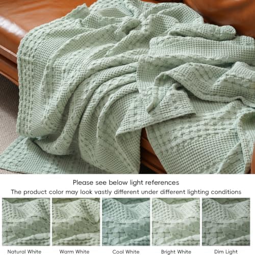 PHF Lightweight 100% Cotton Waffle Blanket for Bed, Queen, Mint Green - Image 6