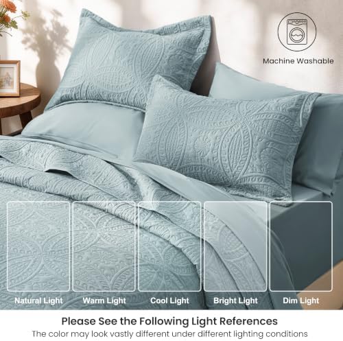 Love's cabin Quilts for Queen Bedspreads, 7 Pieces Bed in a Bag, Spa-Blue - Image 6