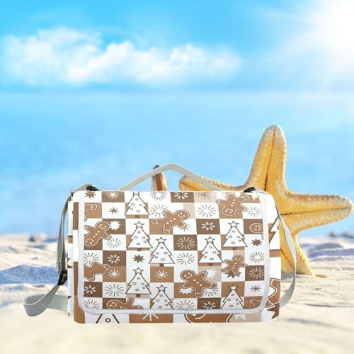 MNSRUU Picnic Blanket Waterproof Foldable, Gingerbread Men and Christmas Large Outdoor Picnic Beach Camping Blanket Travel Mat, Shoulder Strap Tote, Rectangle 57x59in - Image 6
