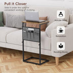 Vagusicc C Shaped End Table, Set of 2 Tall Side Table for Couch, Adjustable Height Small Couch Side Table for Small Spaces, End Table Slide Under Sofa Table TV Tray Arm Table for Living Room, Brown - Image 6