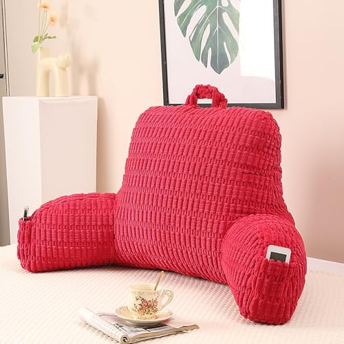 Large Reading Pillow for Sitting Up with Arms,Red Corduroy by PAJEO