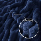 Exclusivo Mezcla Striped King Size Fleece Blanket for Bed, Navy Blue - Image 5