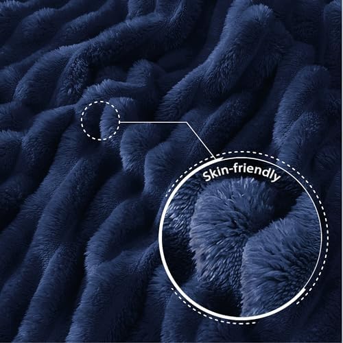 Exclusivo Mezcla Striped King Size Fleece Blanket for Bed, Navy Blue - Image 5